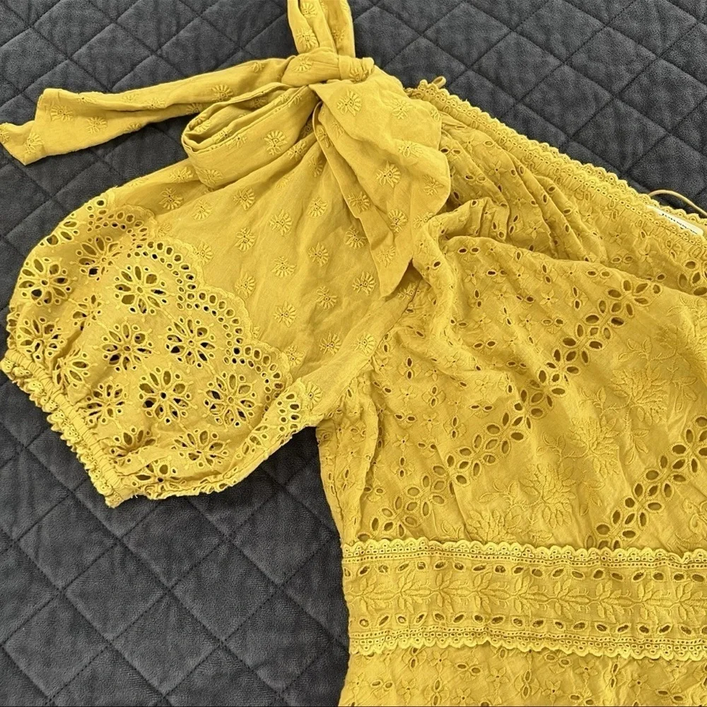 Ulla Johnson Dress size 6 Gwyneth One Shoulder Puff Sleeve Ruffle Eyelet F